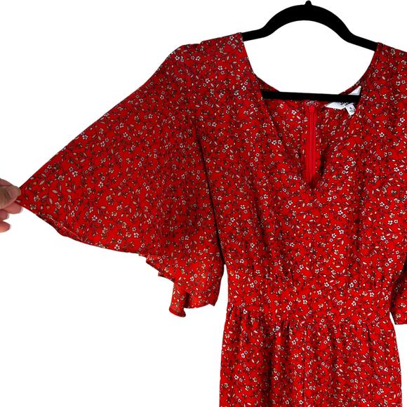 Jack by BB Dakota New Women's Spring Breaker Floral Flutter Sleeve Romper Red 6 - Picture 7 of 15